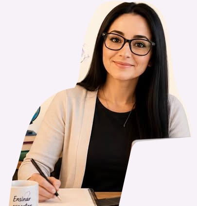 Fabiola Coleoni, de óculos e casaco claro, com um caderno à sua frente.